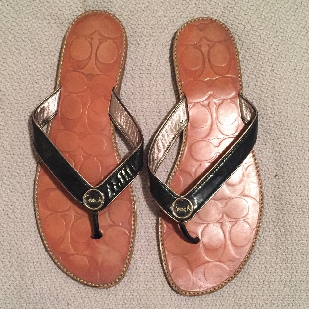 Coach Black patent leather sandals
